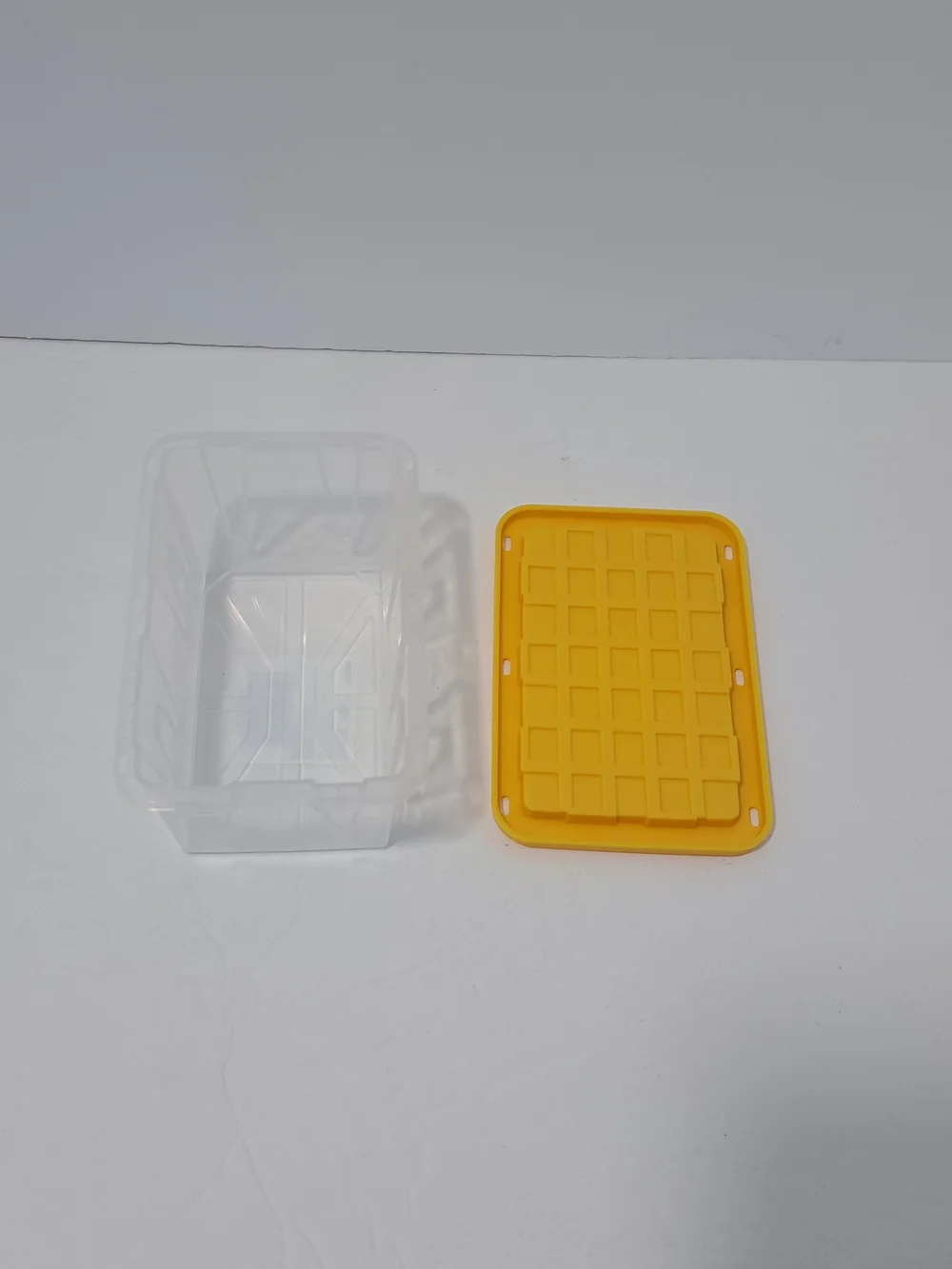 Set of 2 Lowe's Teeny Tote MINI Clear Plastic Totes with Yellow Lids Storage NEW